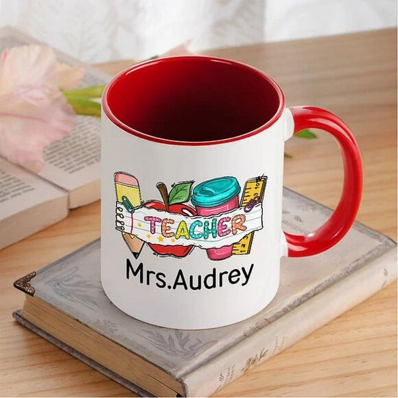 Personalised Pencil Apple Notebook 11oz Ceramic Mug With Name Teacher’s Day - Picture 6 of 6